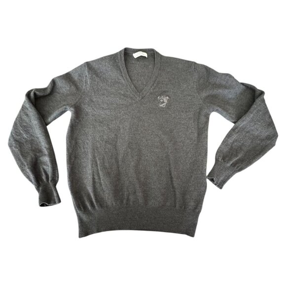 Versace Collection Logo 100% Wool Sweater in CHARCOAL Gray Mens Italian Sz L